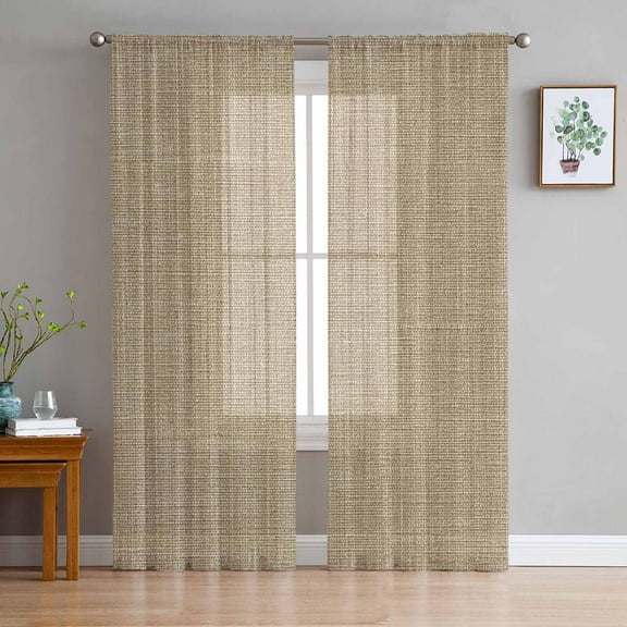 Beige Burlap Texture Sheer Curtains 96 Inches Long 2 Panels Set, Window Sheer Curtains for Living Room/Bedroom, Farmhouse Vintage Sage Beige Light Filtering Rod Pocket Curtain 52'' x 96'' x 2