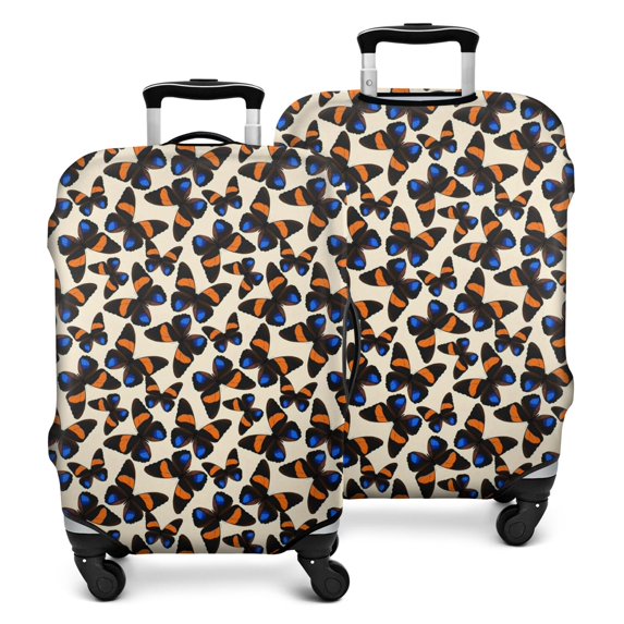 Beige Butterfly Blue Orange Pattern Luggage Cover Fashion Suitcase Cover Baggage Covers Fit 25-28 Inch Luggage (Go Travel)