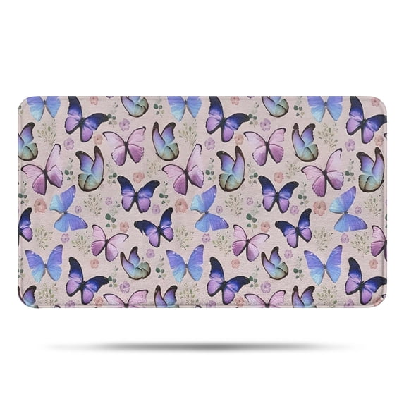 Beige Butterfly Flower Pattern Bathroom Rugs Mat,Non Slip Microfiber Bathroom Rug,Rubber Backing,Soft Bathroom Mats for Bathroom Floor,Tub and Shower,17x30in(43x75cm)