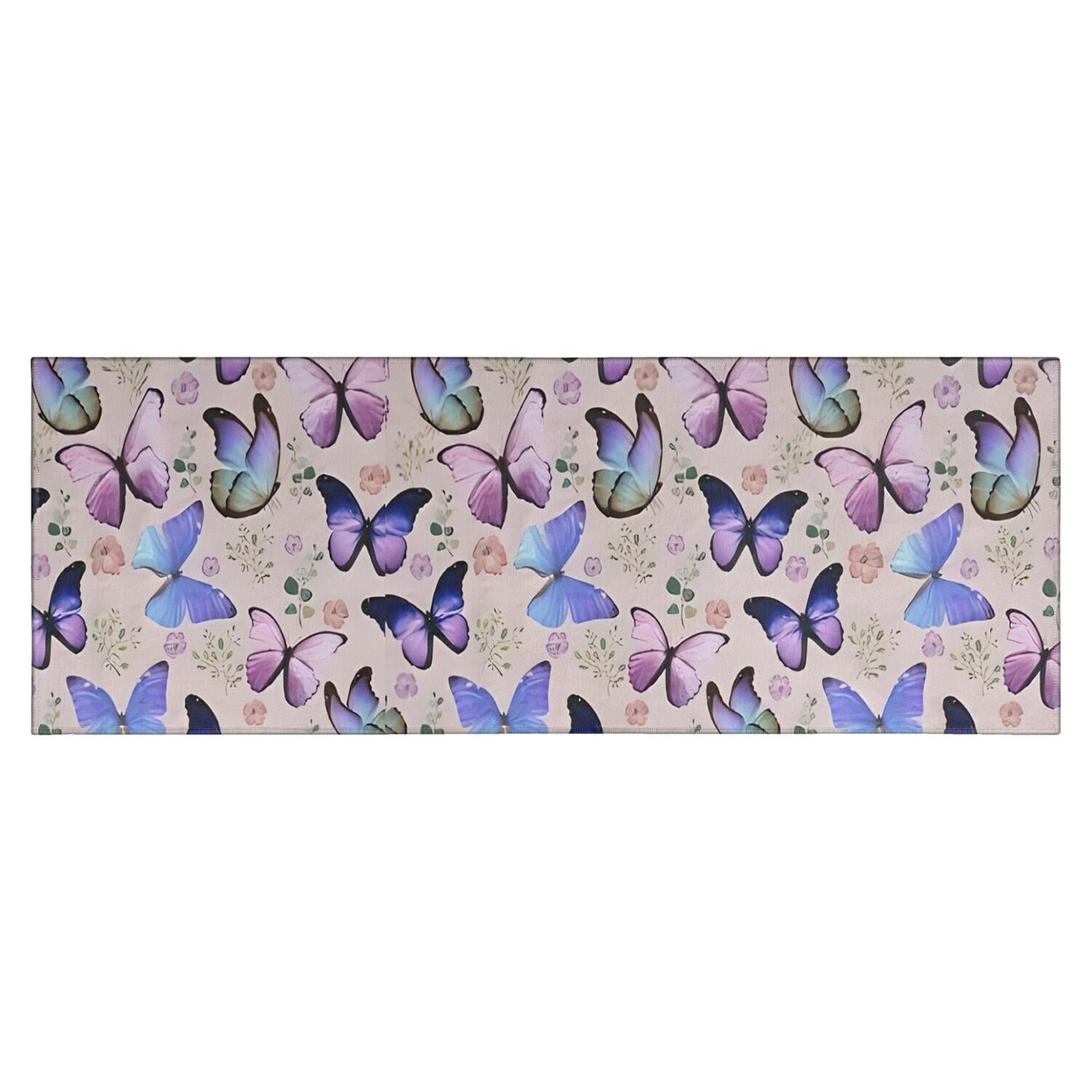 Beige Butterfly Flower Pattern Kitchen Rug Mat,Kitchen Runner Rugs Non ...