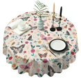 thumbnail image 1 of Beige Butterfly Flower Pattern Round Tablecloth 60"x60",Wrinkle Wipeable Table Cloth for Kitchen Dining Room Picnic Patio Party, 1 of 6