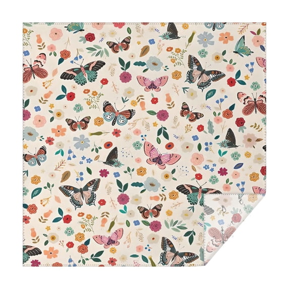 Beige Butterfly Flower Pattern Square Tablecloth,Waterproof Square Table Cover,Wipeable Spillproof Washable Table Cover for Home Kitchen Party Decor 52"x52"(132x132cm)