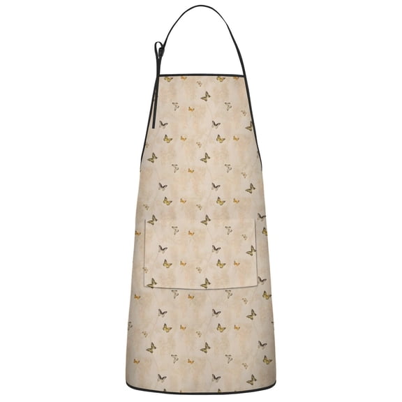 Beige Butterfly Pattern Apron-Garden Aprons for Women with Pockets-Cotton Linen Waterproof Kitchen Cooking Gardening Aprons Adjustable for Kitchen,Cooking,BBQ and Salon 33x27 Inch