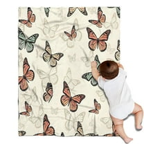 Beige Butterfly Pattern Blanket,Comfortable Soft Flannel Throw Blanket,All Season,Warm Lightweight Blankets for Sofa Bed Couch Living Room Chair,30"x40"