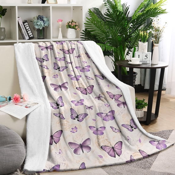Beige Butterfly Pattern Blanket,Comfortable Soft Lamb Wool Throw Blanket,All Season,Warm Lightweight Blankets for Sofa Bed Couch Living Room Chair,40"x50"