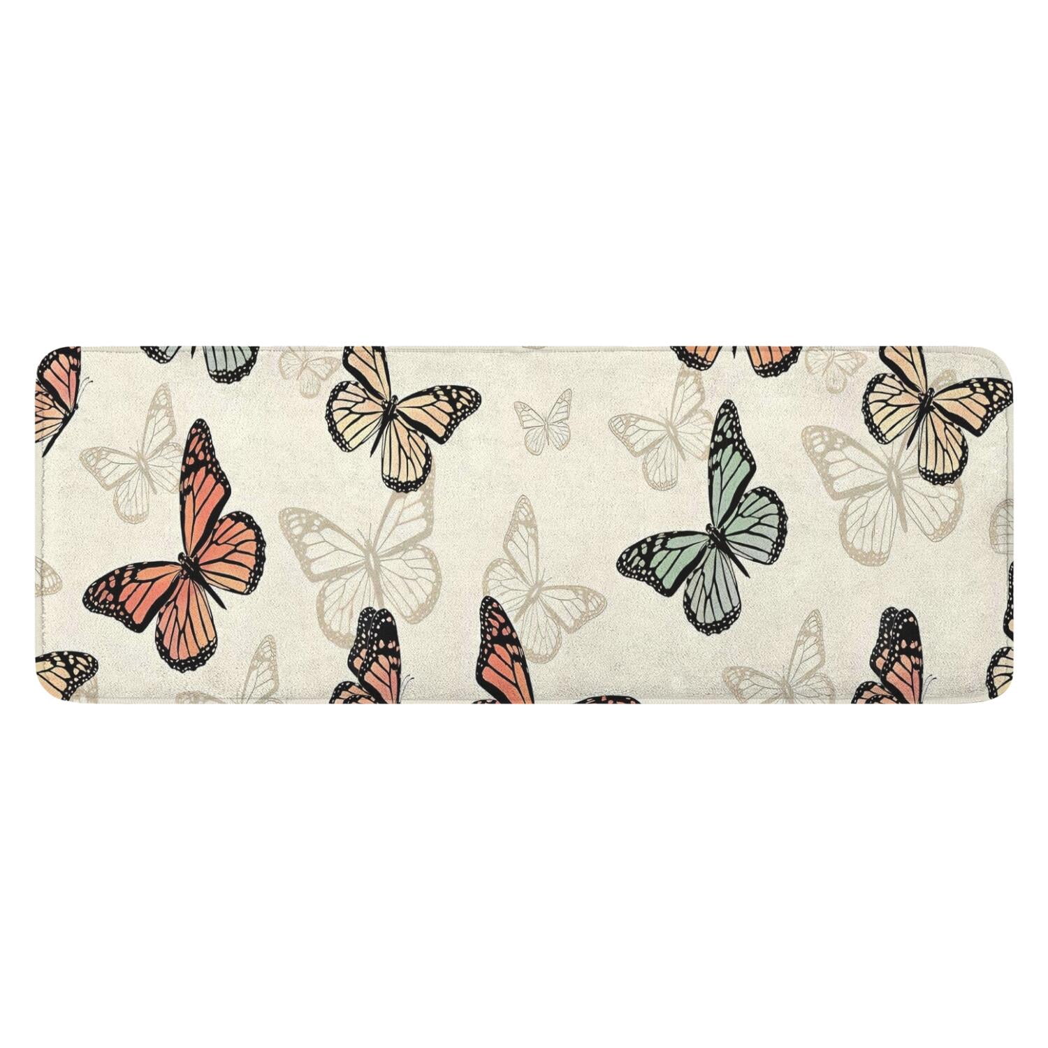 Beige Butterfly Pattern Kitchen Rug Mat,Kitchen Runner Rugs Non Skid ...