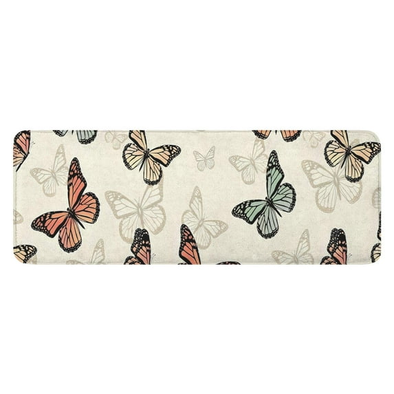 Beige Butterfly Pattern Kitchen Rug Mat,Kitchen Runner Rugs Non Skid Washable,Decorative Kitchen Floor Mats for Kitchen,Sink,Laundry,17"x47.2"
