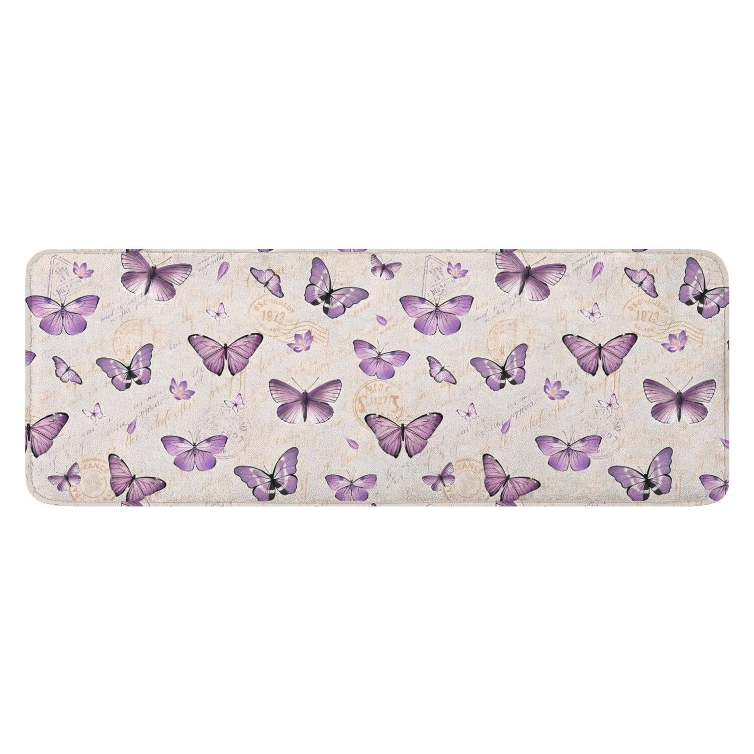 Beige Butterfly Pattern Kitchen Rug Mat,Kitchen Runner Rugs Non Skid ...