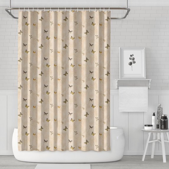 Beige Butterfly Pattern Shower Curtain 72"x72" ,Bathroom Decorative Shower Curtains Set with 12 Hooks,Modern Waterproof Washable Shower Curtain
