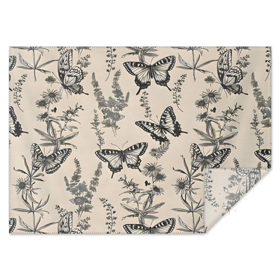 Beige Butterfly Plant Pattern Rectangle Tablecloth 60"x84",Waterproof Polyester Rectangle Table Cloth, Wipeable Spillproof Polyester Tablecloth for Dining, Camping, Indoor and Outdoor