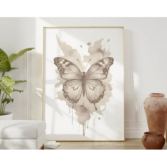 Beige Butterfly Print, Preppy Room Decor For Teens, Cute Aesthetic Apartment Decor, Beige Dorm Decor, Girly Poster, Neutral Nursery Print Wall Art, Modern Wall Decor, 8x12 UNFRAMED