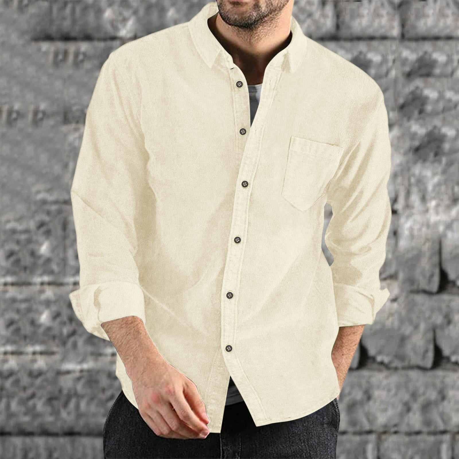 mens cream button down shirt