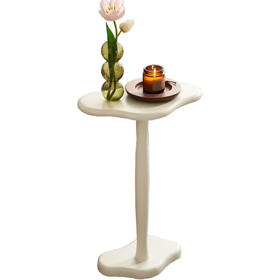 Beige C-Shaped End Table, Slim Side Table for Sofa Bed, 24W x 51H