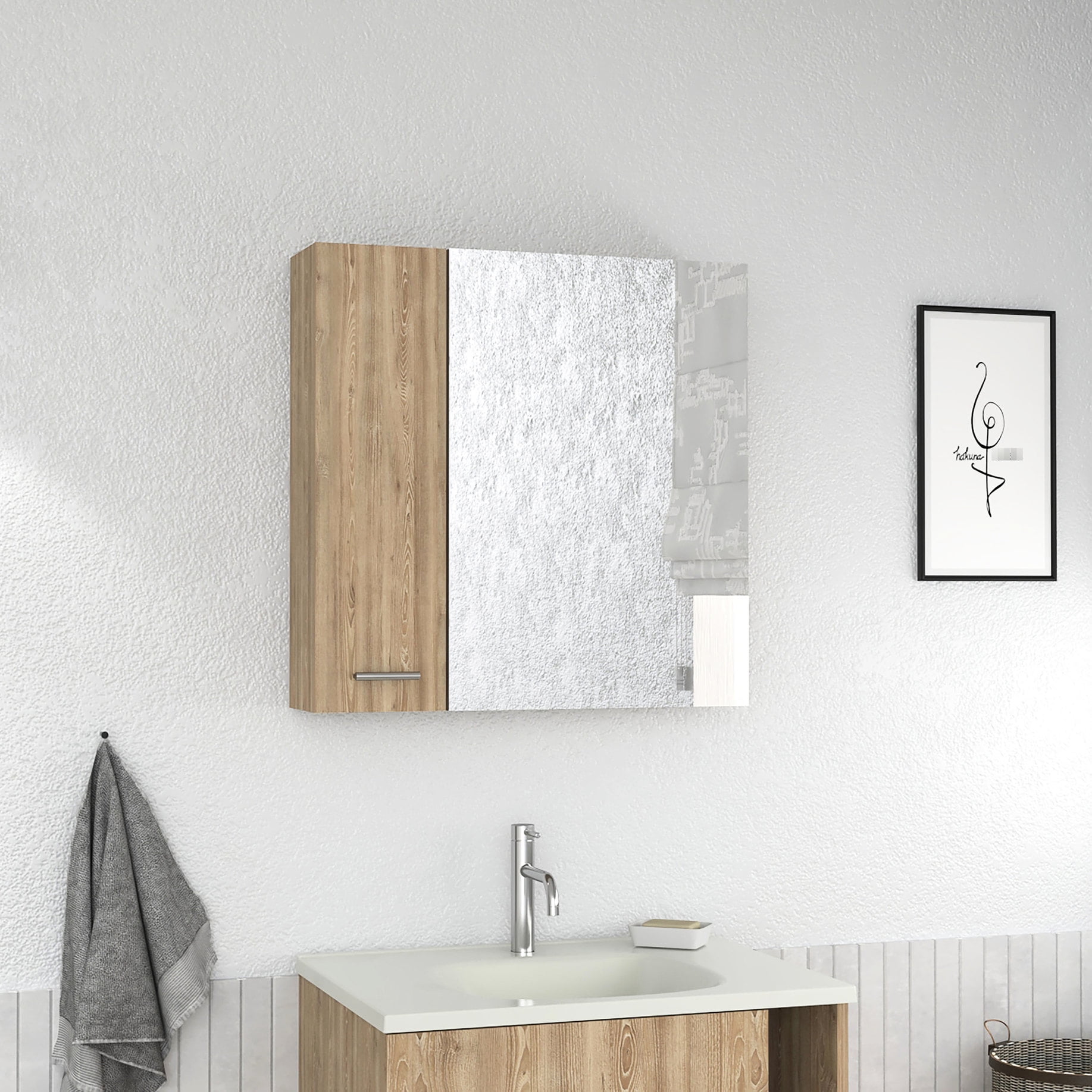 Beige Cabinet with Four Shelves+Single Door