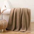 thumbnail image 1 of Battilo Beige Cable Knit Throw Blanket,Lightweight Decorative Waffle Blanket,Tan Chenille Blanket,50"x60", 1 of 9
