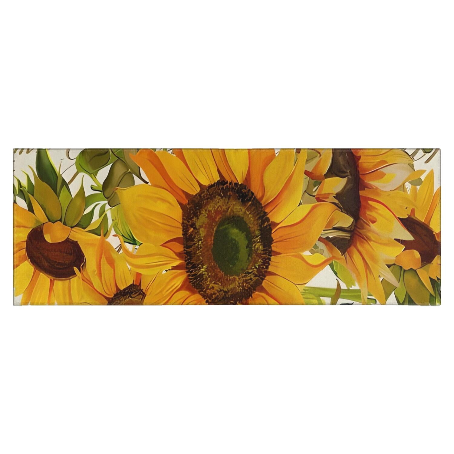 Beige Calligraphy Sunflower Pattern Kitchen Rug Mat,Kitchen Runner Rugs ...