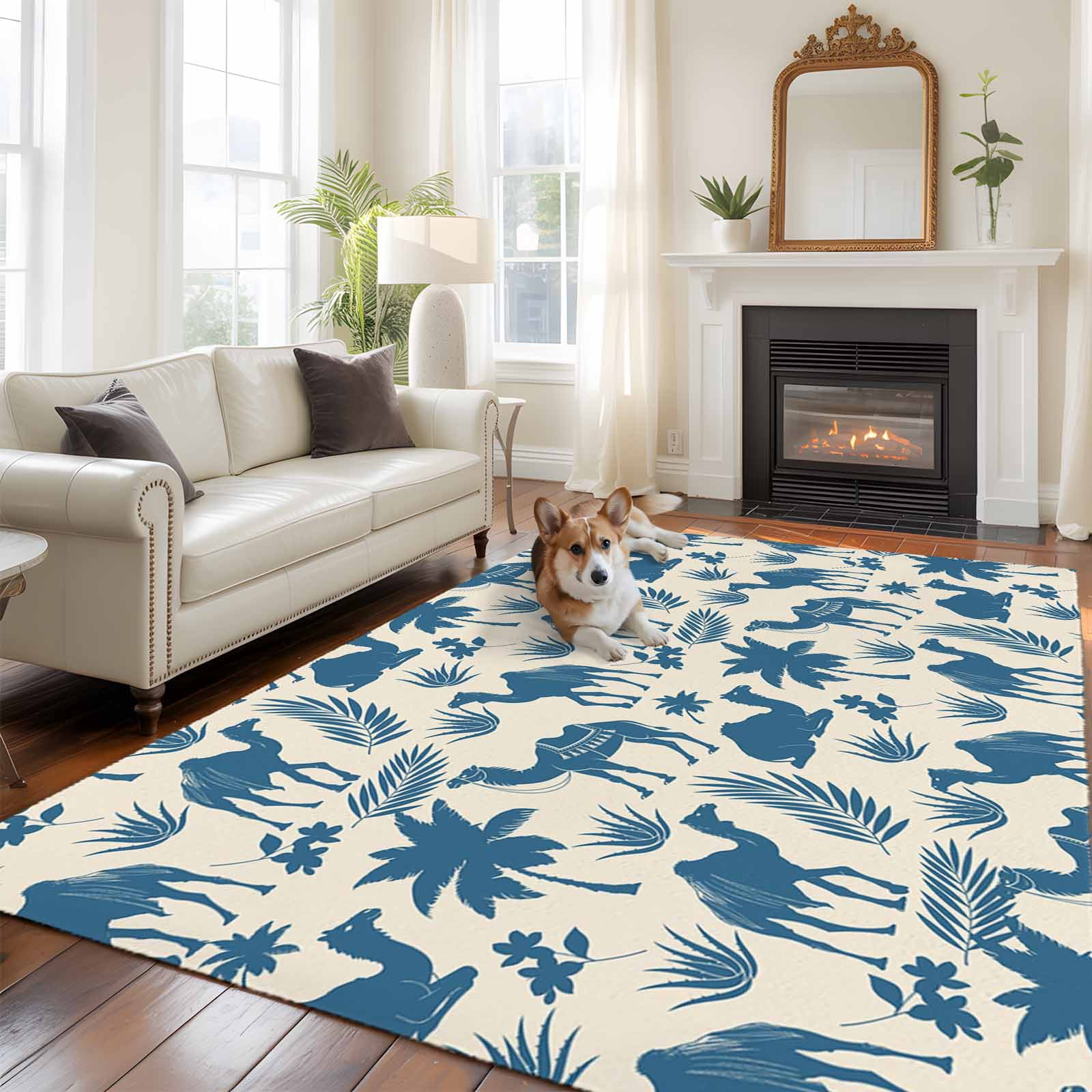 Camal Rug Beige Camel Area Rugs 5x7 ft Vintage Watercolor Date Palm Trees Leaf ...