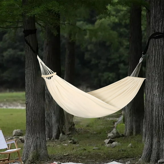 Beige Canvas Hammock Bed - 600LB Capacity, 200x80cm Large Size, Outdoor Patio & Camping Hammock with Storage Bag, Duck Clasps, Ropes