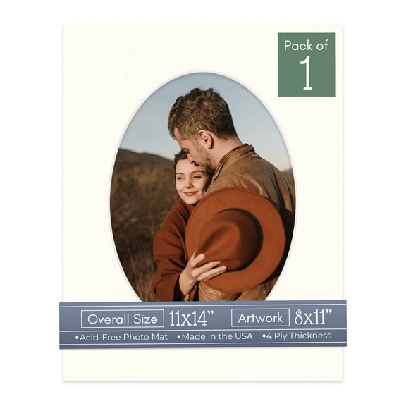 Beige Canvas Picture Frame Mat for 11x14 Frames - Oval Opening for 8x11 Photos - 1 Mat