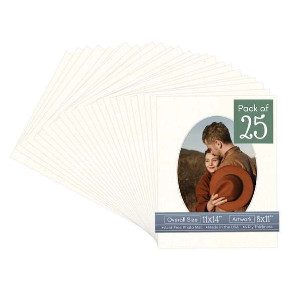 Beige Canvas Picture Frame Mat for 11x14 Frames - Oval Opening for 8x11 Photos - 25 Mats