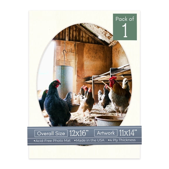 Beige Canvas Picture Frame Mat for 12x16 Frames - Oval Opening for 11x14 Photos - 1 Mat