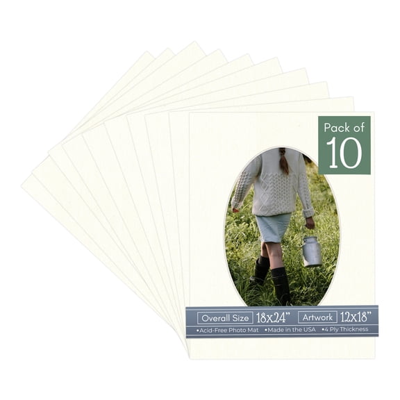 Beige Canvas Picture Frame Mat for 18x24 Frames - Oval Opening for 12x18 Photos - 10 Mats