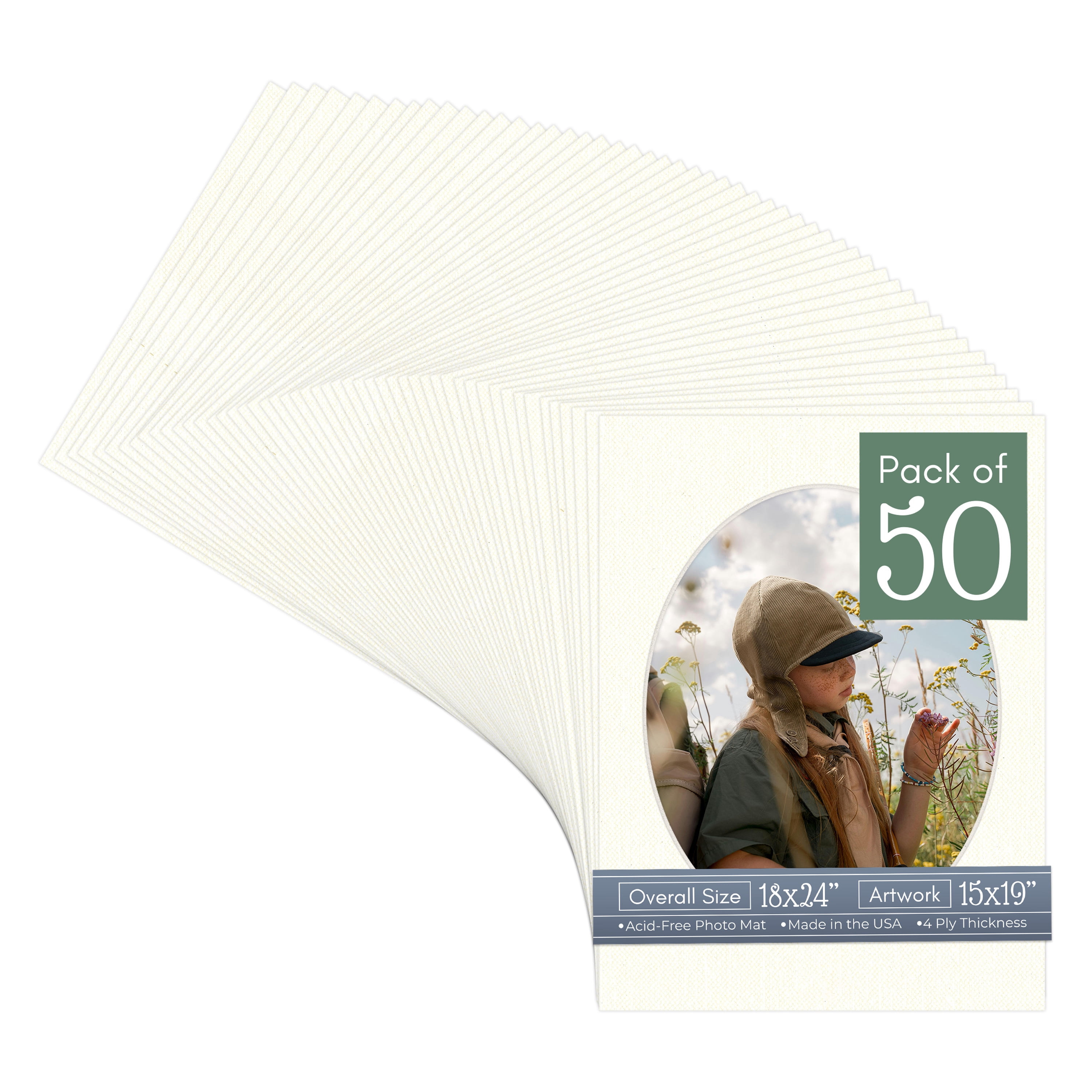 Beige Canvas Picture Frame Mat for 18x24 Frames - Oval Opening for 15x19 Photos - 50 Mats