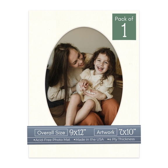 Beige Canvas Picture Frame Mat for 9x12 Frames - Oval Opening for 7x10 Photos - 1 Mat