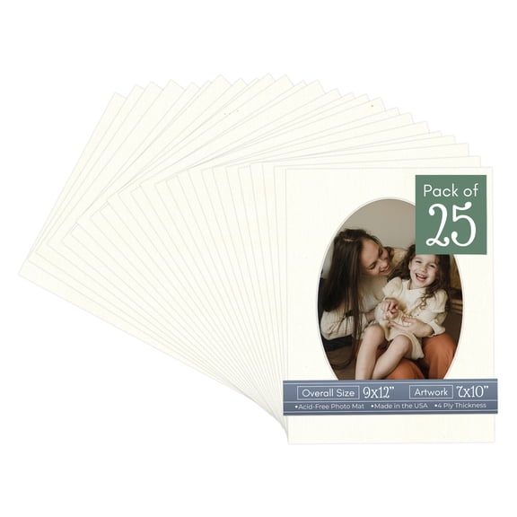Beige Canvas Picture Frame Mat for 9x12 Frames - Oval Opening for 7x10 Photos - 25 Mats