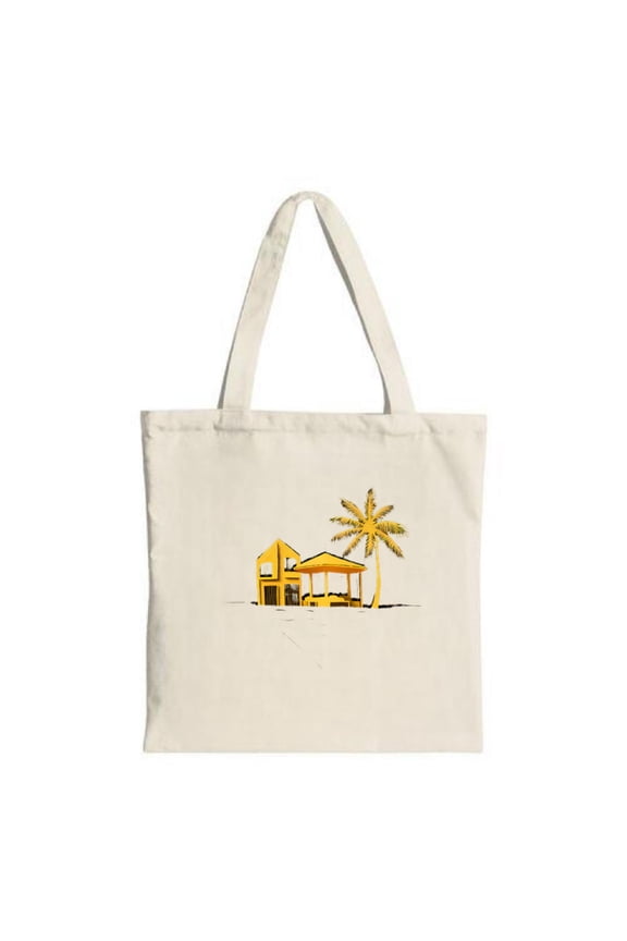 Beige Canvas Tote Bag with City Skyline Emblem - A M Membership for NYC Perfect for Shopping Travel & Parties Reusable & Stylish