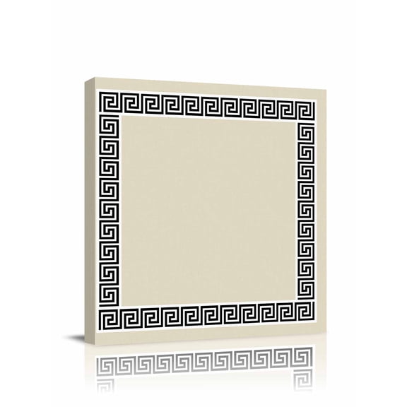 Beige Canvas Wall Art, Greek Chinese Style Border Geometric Framed Wall Decor Modern Artwork Prints Painting for Living Room, Bedroom, Kitchen & Cafe Decor 12x12 Inch