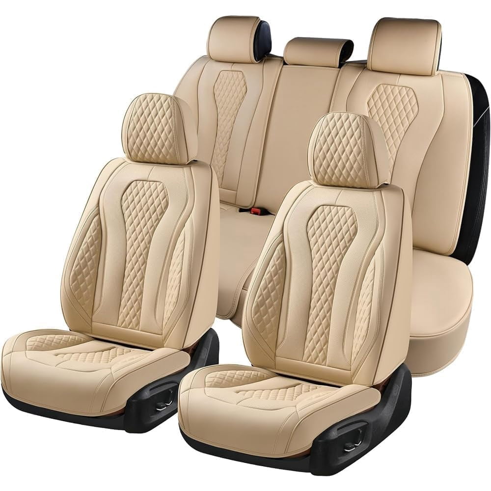 Beige Car Seat Covers for INFINITI Q50 2014-2024 Car Seat Cover , Waterproof PU Leather, 5 Piece Full Set, Non-slip, Wear Resistance, Protect and Upgrade Seats, Beautify the Interior of Old Cars