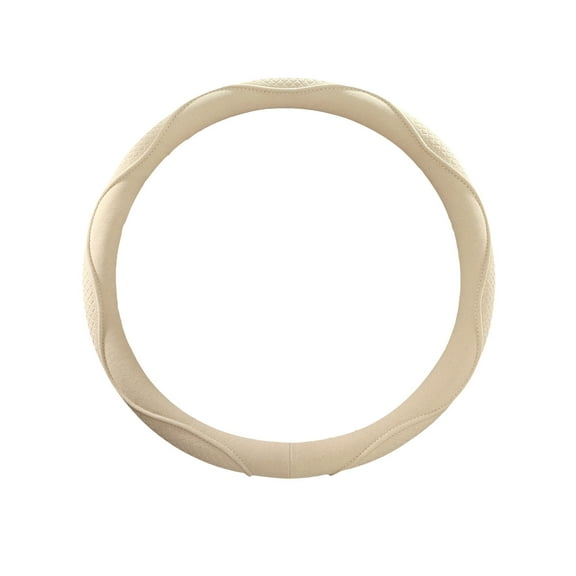 Beige Car Steering Wheel Cover Non-Slip Thin Handle Grip Sports Style Fiber Material For All Seasons Driving Comfort 14.96X14.96X2.36In 0.66Lb