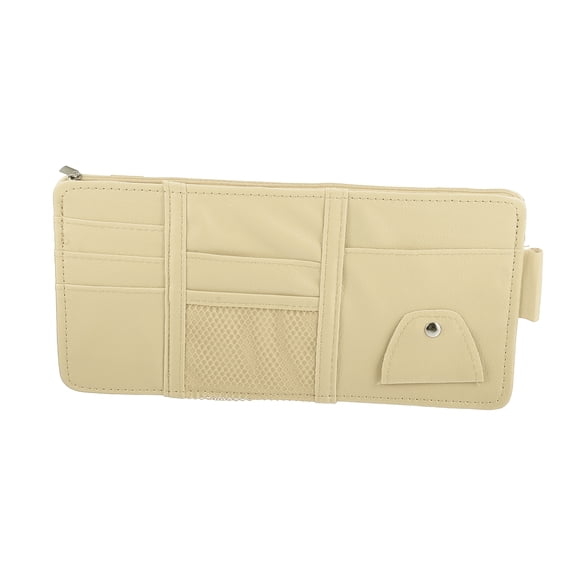Beige Car Sun Visor Organizer Auto Interior Accessories Car Pocket Storage Card Holder Sunglass Holder with Zipper