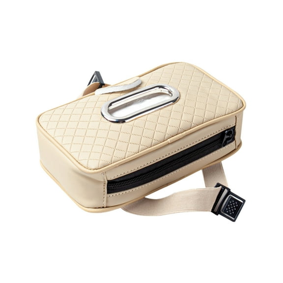 Beige Car Visor Tissue Box With Strap And Glasses Clip Multifunctional Leather Organizer For Sun Visor Armrest For Tissues For Car Interior Accessories For Men Women