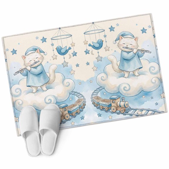 Beige Cartoon Cats Bathroom Rug Washable 2x3 Entryway Rug Non Slip Cute Cats Sleeping Dreams Clouds Front Door Mat Low Pile Indoor Doormat Throw Floor Carpet for Kitchen Bedroom Entrance