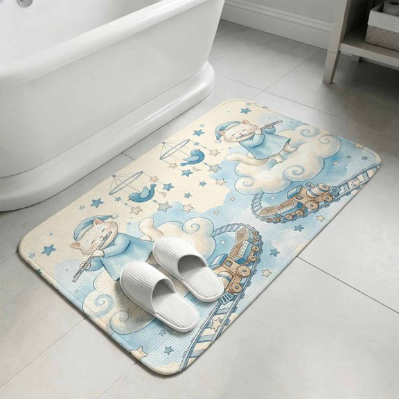 Beige Cartoon Cats Bathroom Rugs Non Slip Washable Bath Mat Absorbent Low Pile Front Door Mat Cute Cats Sleeping Dreams Clouds Indoor Doormat for Kitchen Entryway Shower Decor Accessories 15.7"x23.6"