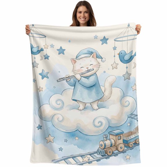 Beige Cartoon Cats Blanket Soft Cozy Warm Throw Blanket for Couch, Plush Fuzzy Flannel Fleece Blankets for Sofa, Cute Cats Sleeping Dreams Clouds Bed Blankets Lightweight Gifts for Women, 30"x40"