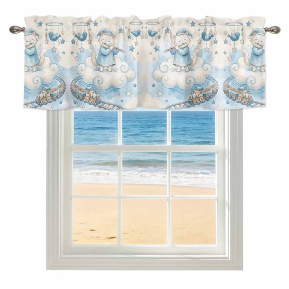 Beige Cartoon Cats Kitchen Valances for Windows 42x12 Inch Kitchen Curtains Valances Rod Pocket Cute Cats Sleeping Dreams Clouds Bathroom Window Valances for Window Treatment Decor