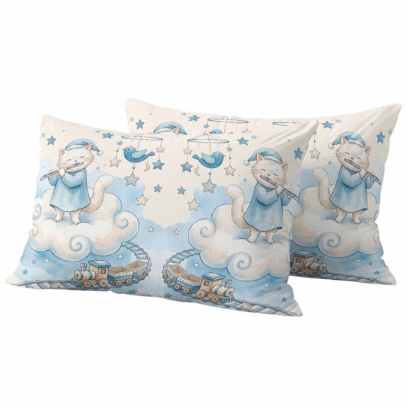 Beige Cartoon Cats Outdoor Waterproof Pillow Covers, Cute Cats Sleeping Dreams Clouds Decorative Rectangle Throw Pillowcase Sofa Cushion Sham for Patio/Couch/Chair, 20"x12" 2 Pack