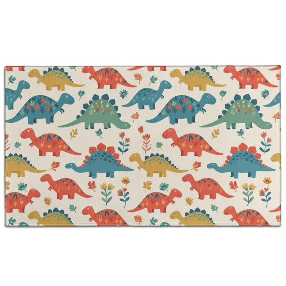 Beige Cartoon Dinosaurs Flowers Pattern Door Rugs,Washable Non Slip Door Mats Indoor,Decorative Door Mats,Entry Mat Indoor for Entrance,Bedroom,Kitchen,Bathroom,17"x30"