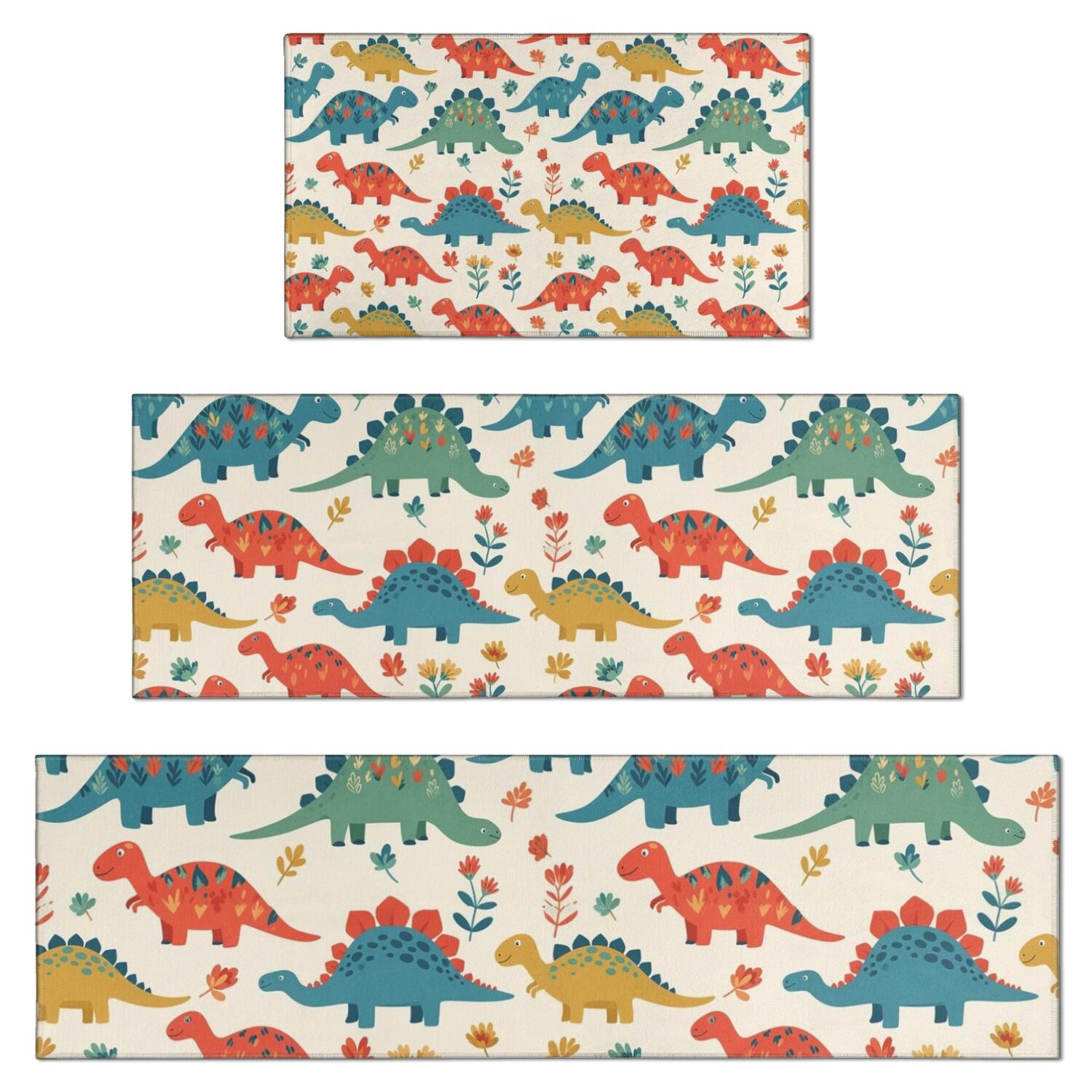 Beige Cartoon Dinosaurs Flowers Pattern Kitchen Rugs Sets Of 3,Kitchen ...