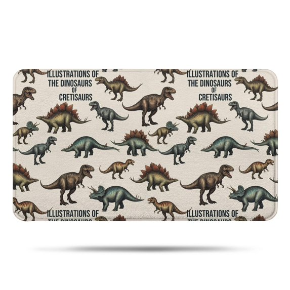 Beige Cartoon Dinosaurs Illustrations Pattern Bathroom Rugs Mat,Non Slip Microfiber Bathroom Rug,Rubber Backing,Soft Bathroom Mats for Bathroom Floor,Tub and Shower,17x30in(43x75cm)