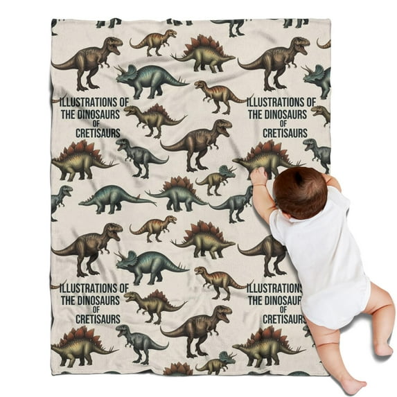 Beige Cartoon Dinosaurs Illustrations Pattern Blanket,Comfortable Soft Flannel Throw Blanket,All Season,Warm Lightweight Blankets for Sofa Bed Couch Living Room Chair,30"x40"