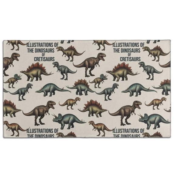 Beige Cartoon Dinosaurs Illustrations Pattern Door Rugs,Washable Non Slip Door Mats Indoor,Decorative Door Mats,Entry Mat Indoor for Entrance,Bedroom,Kitchen,Bathroom,17"x30"