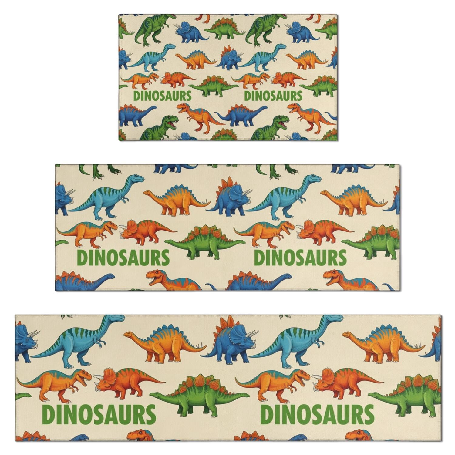 Beige Cartoon Dinosaurs Pattern Kitchen Rugs Sets Of 3,Kitchen Runner ...