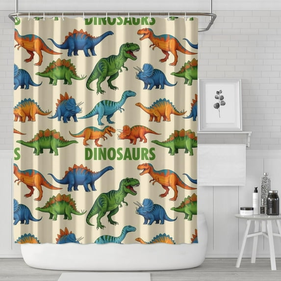 Beige Cartoon Dinosaurs Pattern Shower Curtain 84"x72" ,Bathroom Decorative Shower Curtains Set with 12 Hooks,Modern Waterproof Washable Shower Curtain