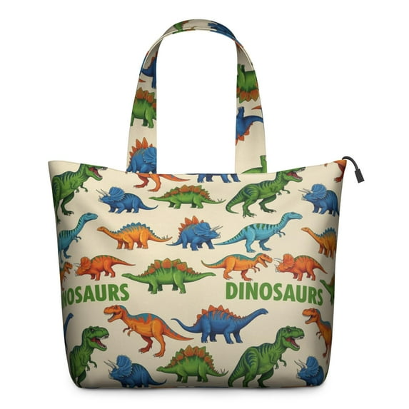 Beige Cartoon Dinosaurs Pattern Travel Tote Bags for Women Carry On,Large Weekender Bags for Women Travel,Multi Functional Duffle Bag for Work,Shopping,Sports