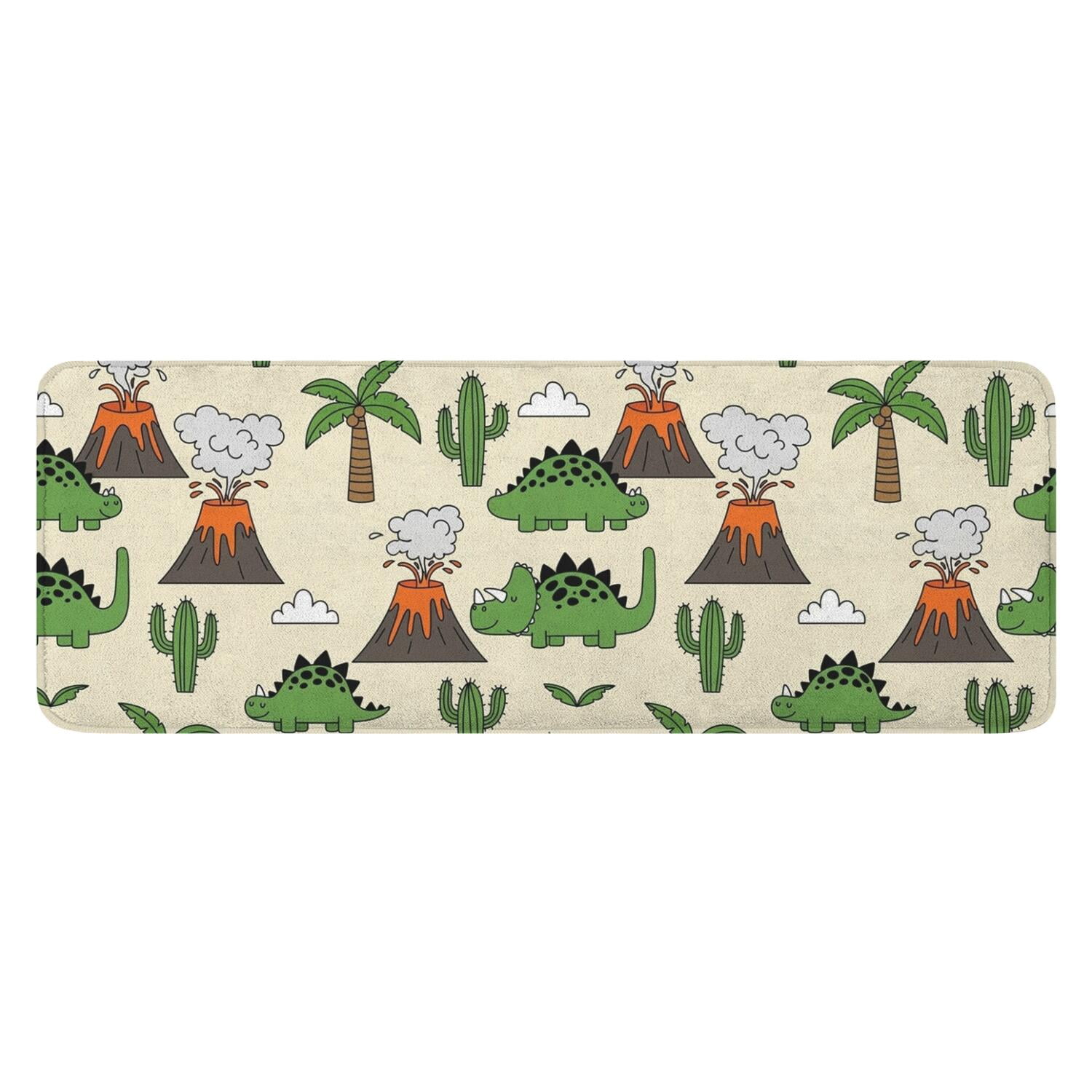 Beige Cartoon Dinosaurs Volcanoes Cacti Pattern Kitchen Rug Mat,Kitchen ...