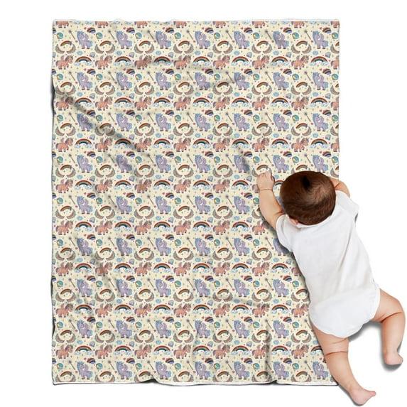 Beige Cartoon Horse Rainbow Pattern Blanket,Comfortable Soft Lamb Wool Throw Blanket,All Season,Warm Lightweight Blankets for Sofa Bed Couch Living Room Chair,30"x40"